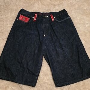 COOGI Men's Denim Baggy Jean Short with Red Accents Vintage Y2K Sz. 38